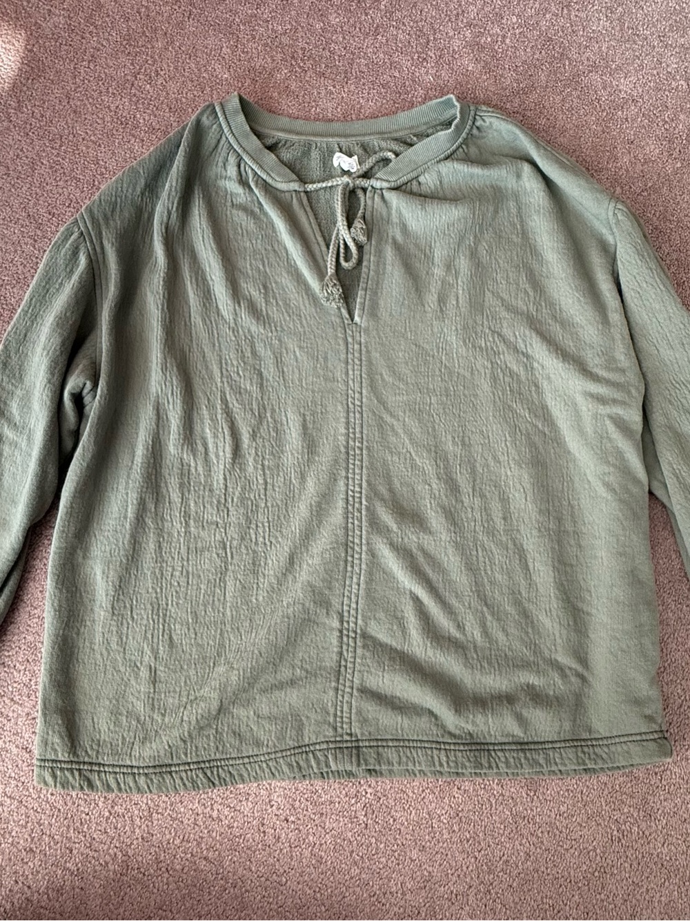 aerie Sage Green Long-Sleeve Tie-Neck Pullover